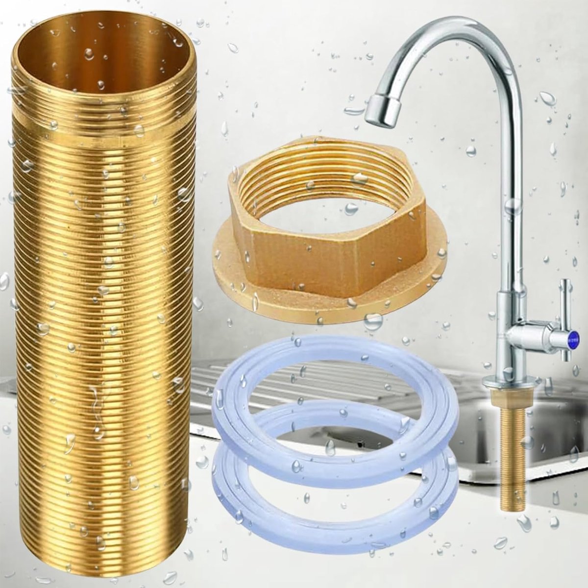 SnelShoppen - Complete Faucet Repair Kit - Keuken Kraan Onderdeel - M32-100mm - Messing Moer & Rubber Seals - Eenvoudige Installatie Accessoires