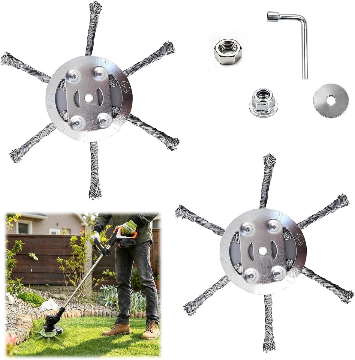 SnelShoppen - 2x Staaldraad Grastrimmer Koppen, Onkruidborstel voor Tuin, Grastrimmer Accessoires, Duurzame Snijkoppen voor Elektrisch Gereedschap, Vo