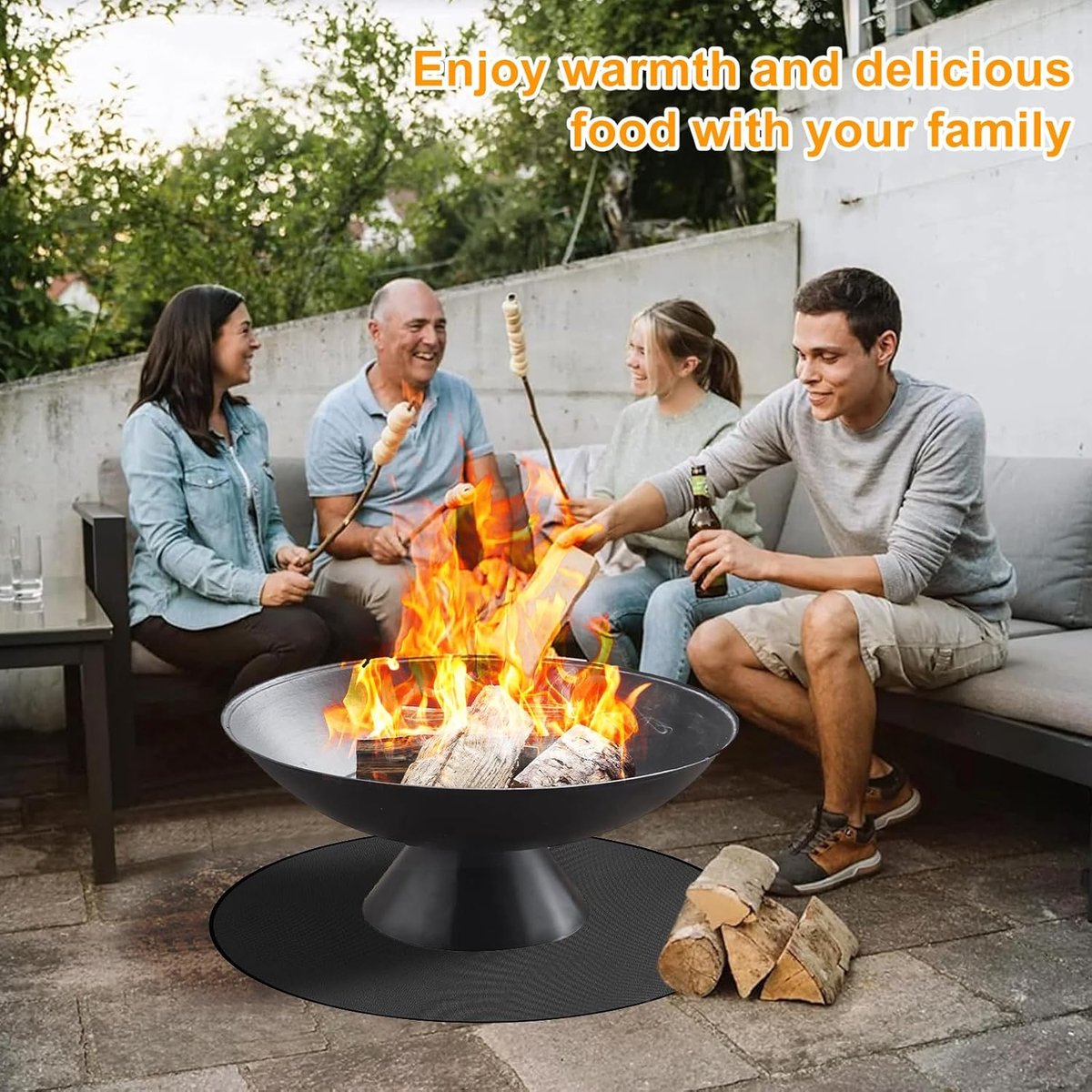 SnelShoppen - Brandwerende Ronde Mat voor Barbecue en Vuurkorf, 91x91 cm, Hittebestendige Silicone Fiberglass, Zwart, Ideaal voor Tuin, Camping en Bui