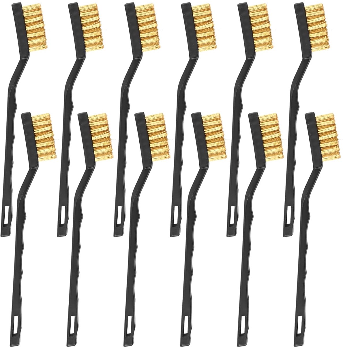 SnelShoppen - 12-delige Mini Staalborstel Set met Gebogen Kunststof Handvat, 17cm Kleine Messing Borstels, Staalborstels, Mini Metaal Borstel Set voor