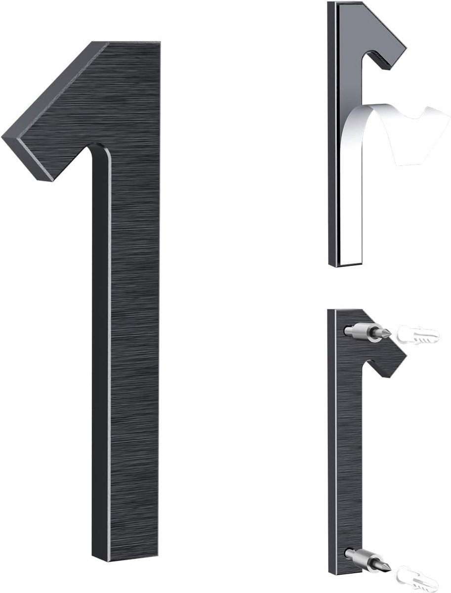 SnelShoppen - 12.5 cm Zwarte Huisnummer - Aluminium met Geborstelde Afwerking, Weerbestendig, Zelfklevend of met Schroeven, Voor Deur, Muur, Hek, Poor