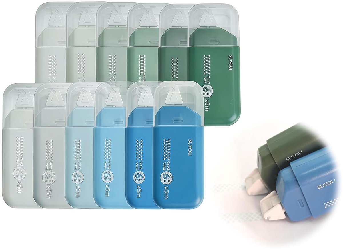 SnelShoppen - 12 stuks Dubbelzijdige Lijm Tape Roller 6 mm x 5 m - Lijm Tape Dispenser voor Plakboeken, Handgemaakte Tijdschriften, Enveloppen en Foto