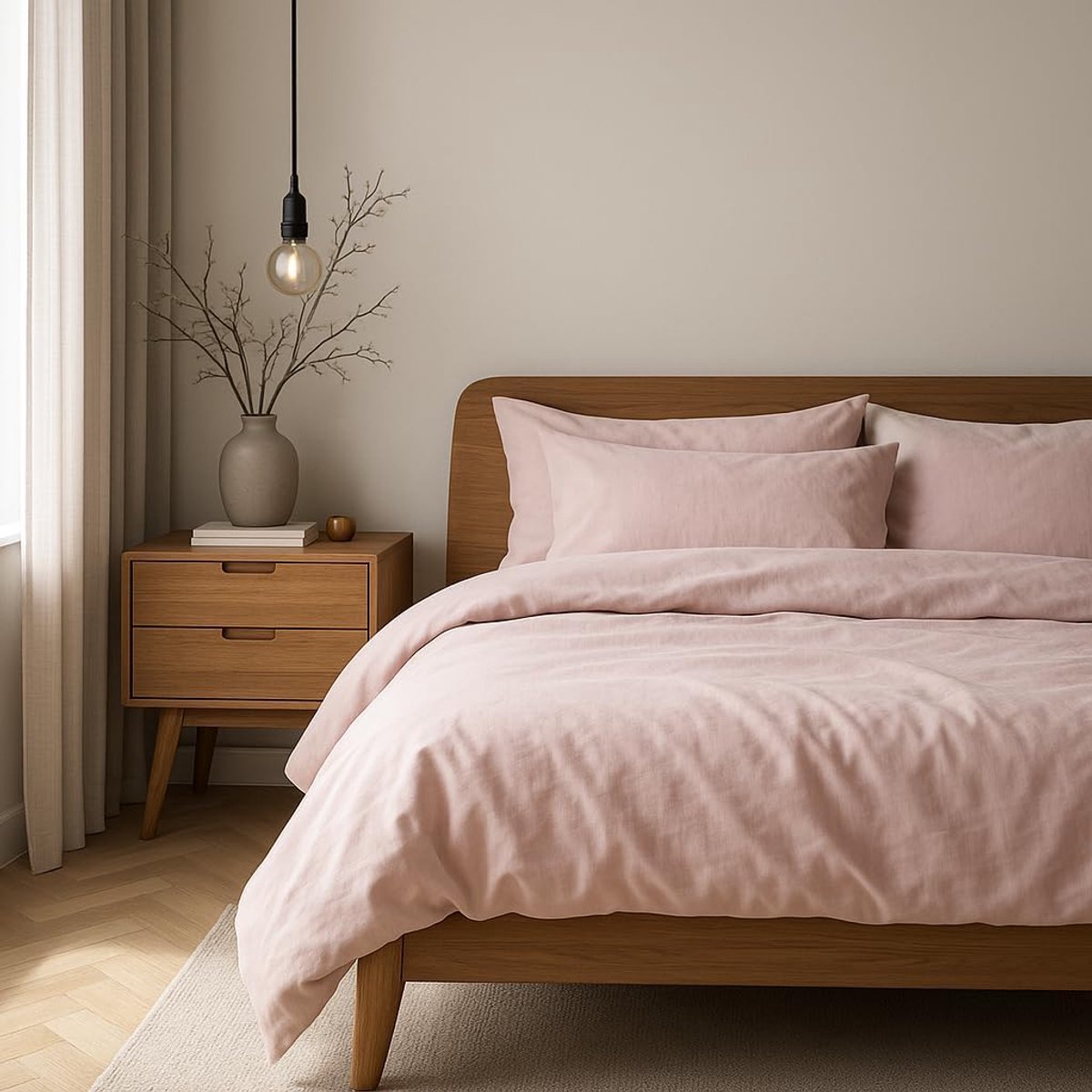 SnelShoppen - Deluxe Beddegoed Set 155 x 220 cm - Katoenen Dekbedovertrek en Kussenhoes 80 x 80 cm - Premium Katoen, Poederroze, Met Rits, Perfect voo