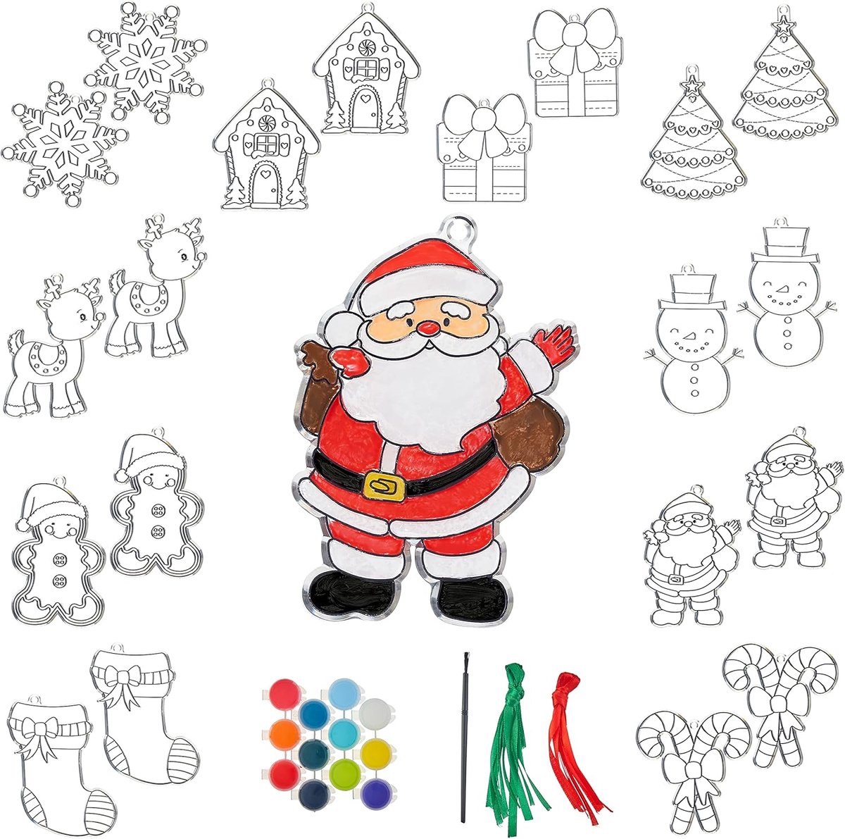 SnelShoppen - 20 Kerst Sun Catchers voor Kinderen - Glas-in-lood Schilderen en Decoreren - Creatieve Activiteit met Tassen en Ribbons - Perfect voor F
