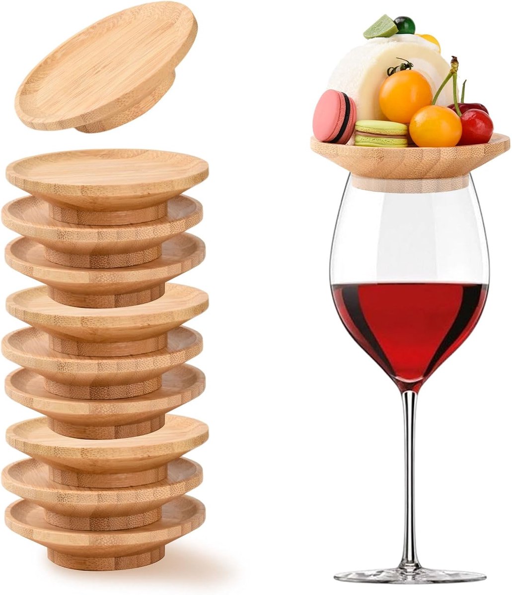 Thijox - 10 Stuks Wijnglas Opzet, Charcuterie Plank Topper, Houten Onderzetter voor Voorschaal en Dessertdrankjes, Feestartikelen voor Gezellig Eten e