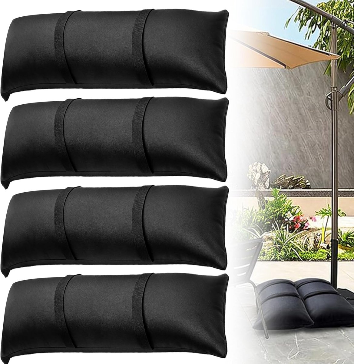 SnelShoppen - Set van 4 Weerbestendige Zandzakken voor Parasolstandaard - Vulbare Sand Bags van 600D Oxford Stof - Zwart - Perfect voor Tuin, Patios e