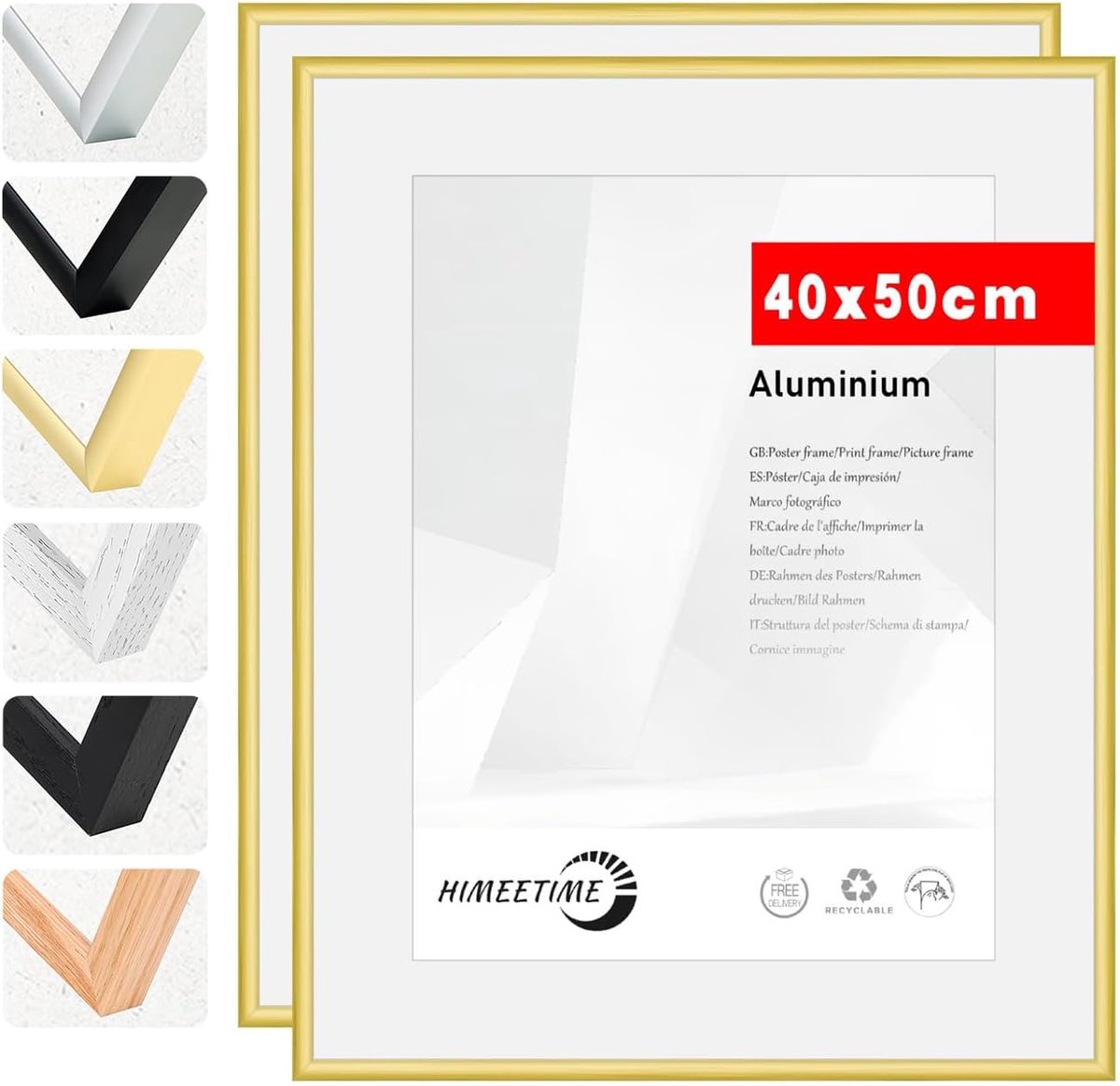 SnelShoppen - 2 x Aluminium Fotolijst 40x50 cm Set - Goud Matt - Schokbestendig Acrylglas - Voor Posters en Foto's - Staand en Liggend - Stevige Achte