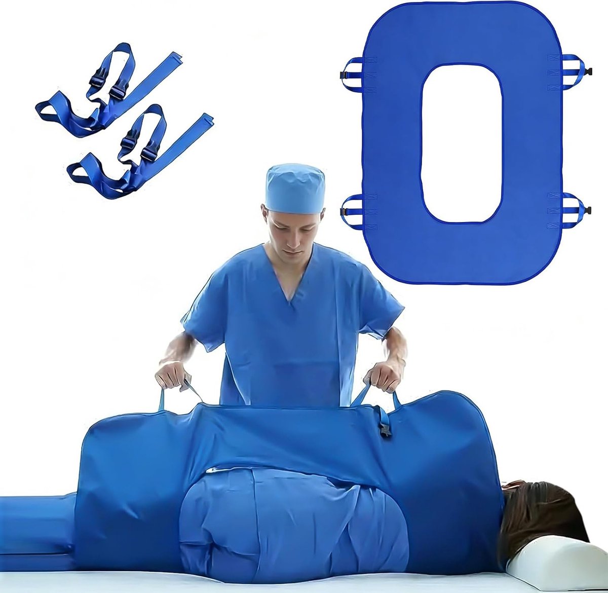 Multifunctioneel glijdoek voor bedlegerigen, 80 x 110 cm, met versterkte handgrepen voor veilig tillen en verplaatsen van ouderen en patiënten in de zorg
