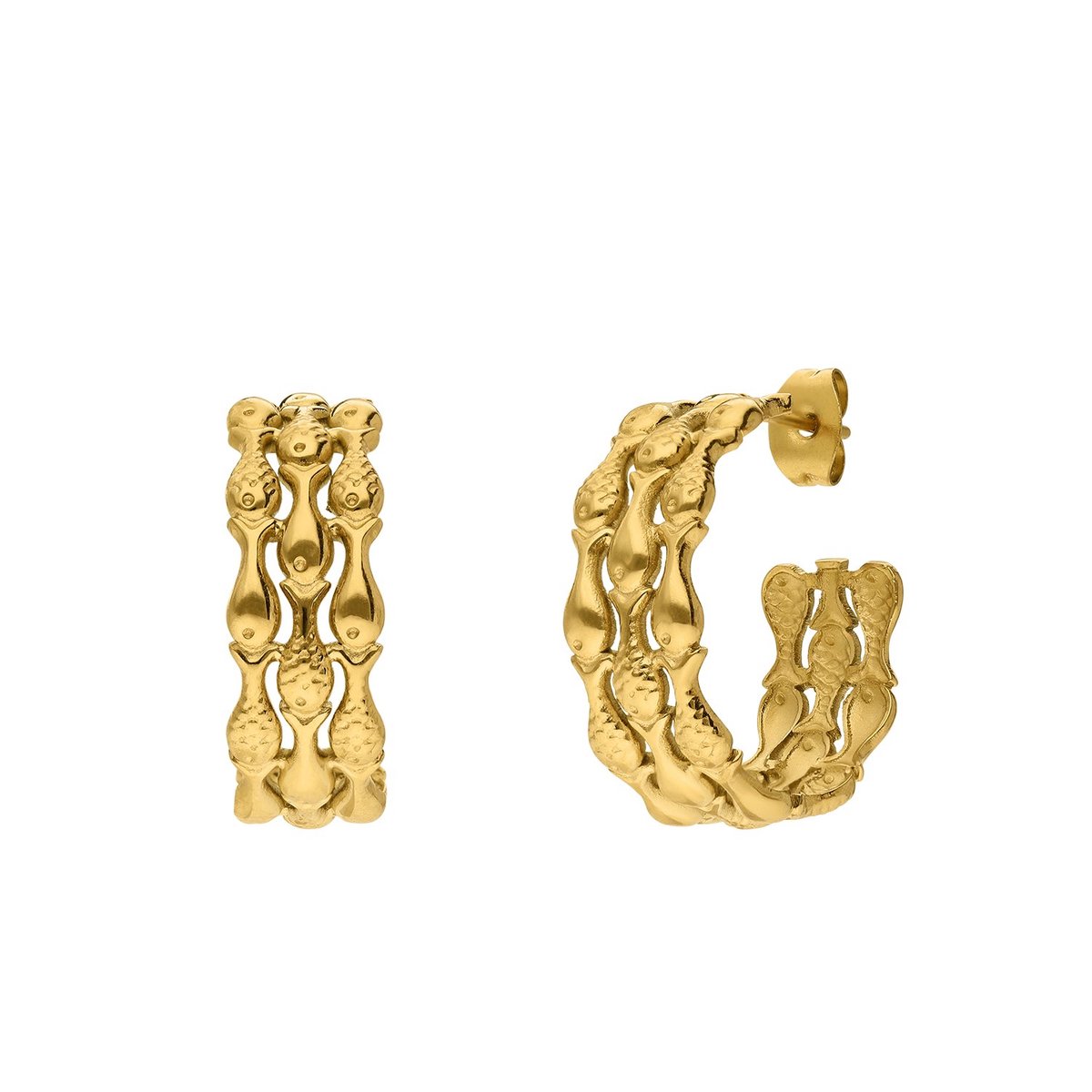 Lucardi Dames Stainless steel oorringen visjes voor dames - Oorbellen - Staal - Goudkleurig