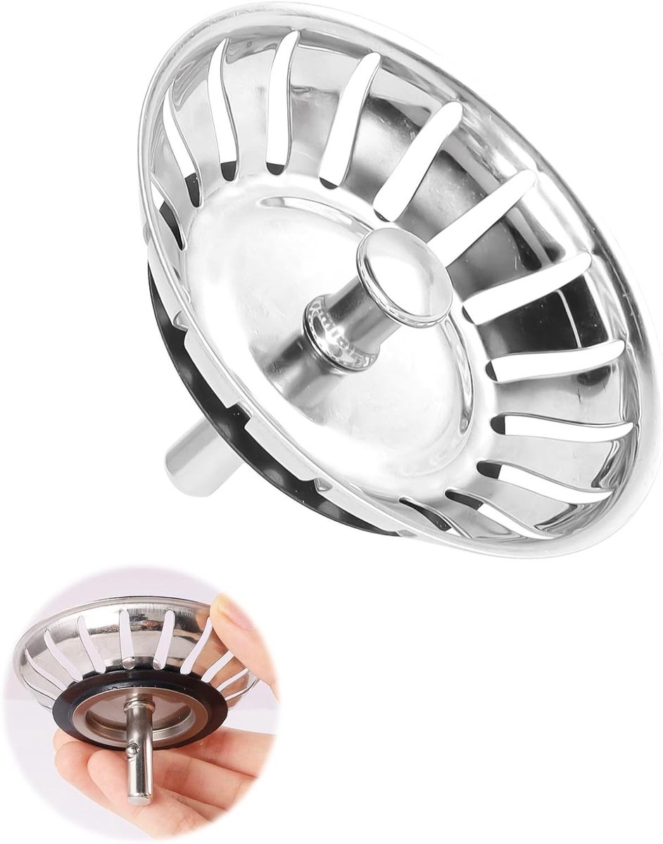 2-in-1 Afvoerzeef voor Keuken, 80 mm, RVS Afvoerfilter, Geschikt voor ATLANT DOMSJÖ Sinks, Siphon, Keukenaccessoires, Vervangonderdelen, Waterafvoeroplossingen