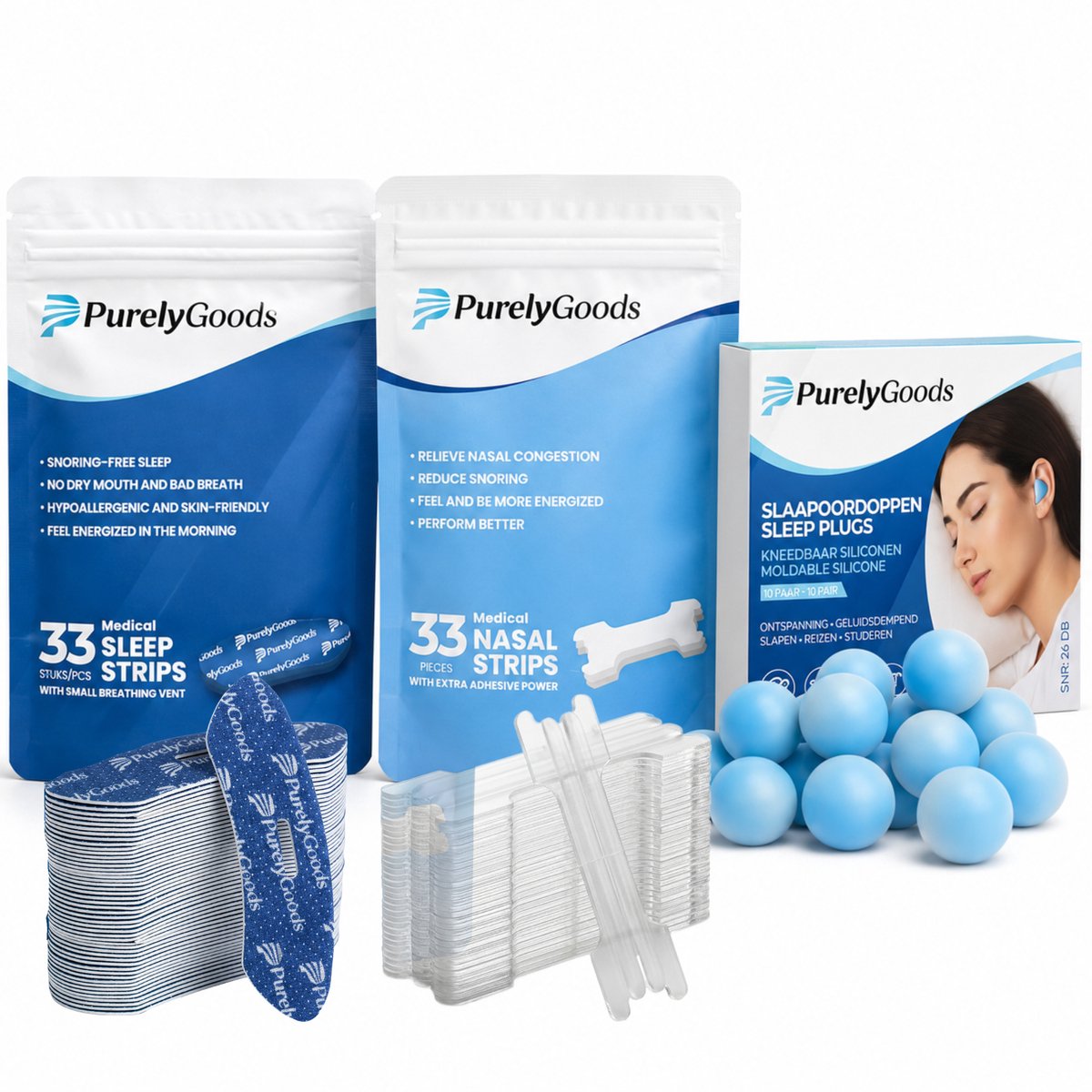 PurelyGoods® Anti Snurk Trio - Mondtape, Neusstrips en Slaapoordoppen