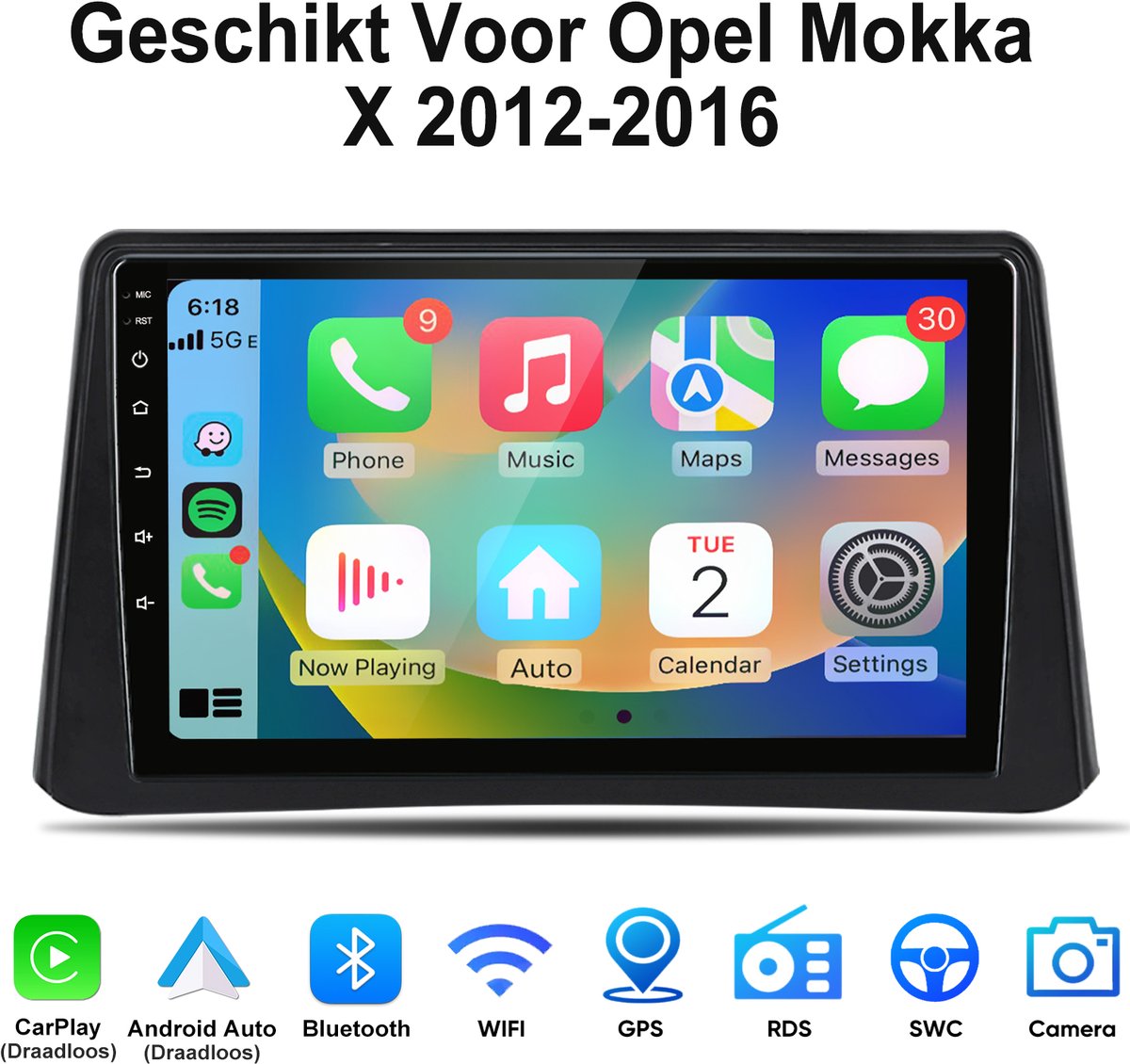 Junsun Android 15 Autoradio Geschikt Voor Opel Mokka X 2012-2016 - 4GB+64GB - Draadloze CarPlay & Andriod Auto - GPS-navigatiesysteem - 9-inch Touchscreen - Bluetooth - Stuurwielbediening - WiFi - RDS - USB
