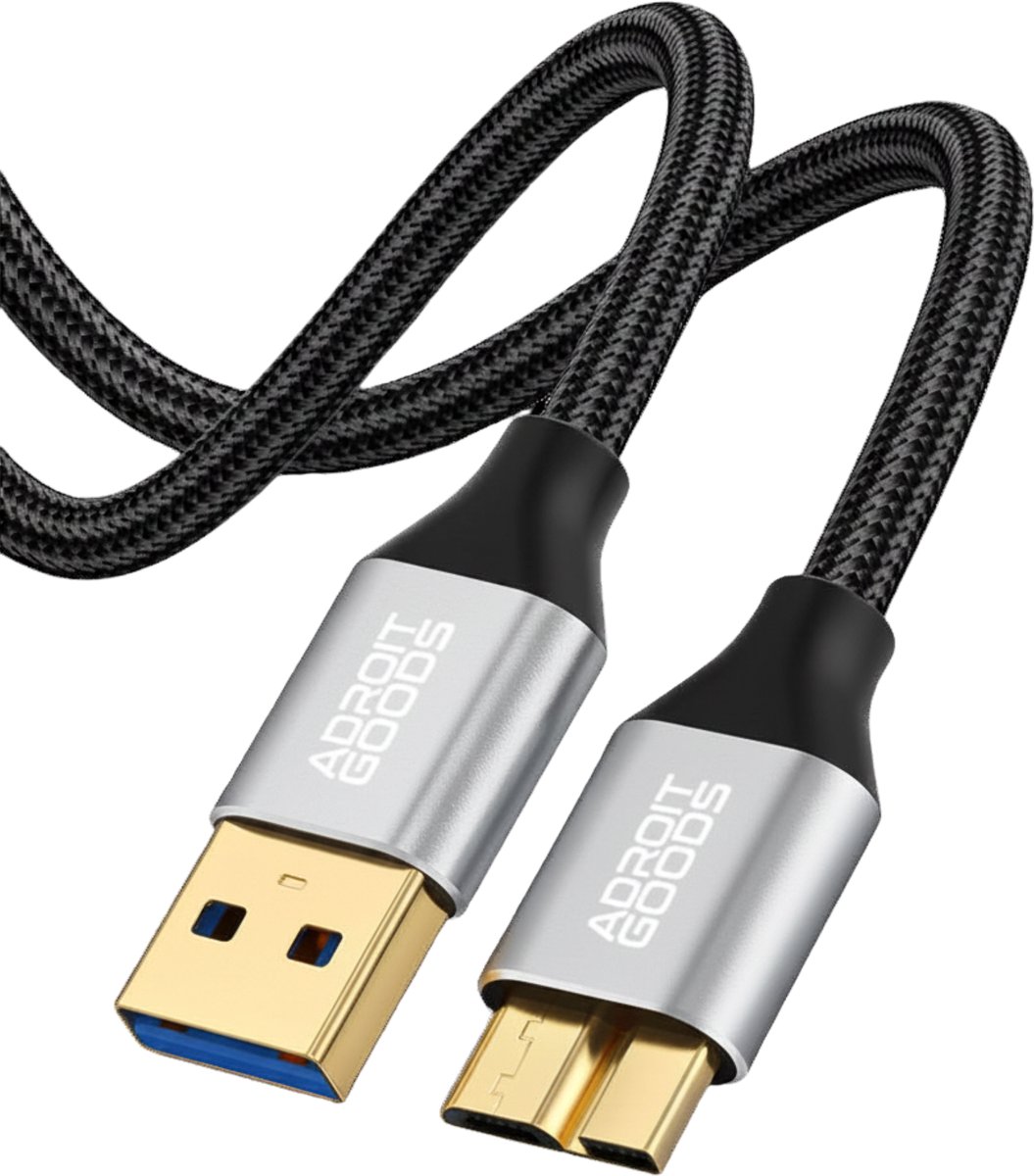 AdroitGoods USB 3.0 naar Micro B Kabel – Snelle Dataoverdracht Kabel voor Externe Harde Schijf, HDD/SSD, Laptop, PC, Duurzaam Gevlochten Design, 5Gbps High Speed - 0.25 m