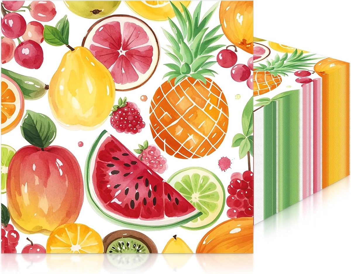 Kleurrijke fruitpatroon papieren servetten voor feesten - 20 stuks, 2-laags, 33x33 cm, recycleerbaar en ideaal voor verjaardagsfeestjes en cocktailpartijen