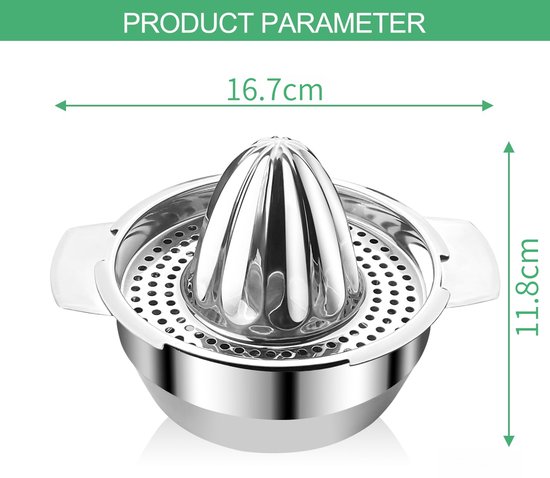 Zilverkleurige sapcentrifuge - Handmatige sapcentrifuge van roestvrij staal - Geschikt voor het persen van citroenen, sinaasappels en andere citrusvruchten - 16,7 x 11,8 cm — afbeelding 2