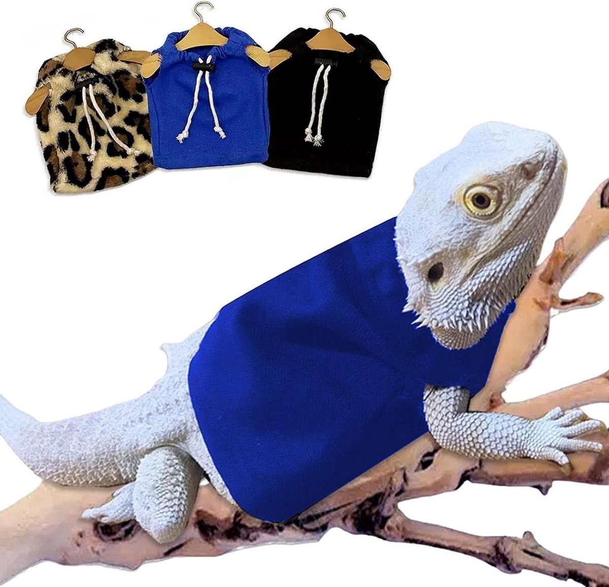 Bearded Dragon Hoodie en Sweater voor Kleine Huisdieren - Flanellen Kostuum voor Reptielen, Chameleon Outfit en Cosplay Accessoires (Blauw)