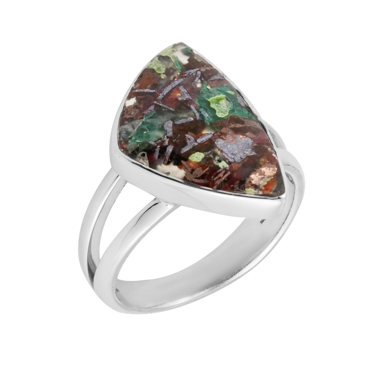 Cavill - Zilveren Ring met 5,5 Karaat Venus Chalcedoon - 925 Sterling Zilver Bezel Ring - Driehoekige Cabochon - Modieuze Edelsteenring Dames
