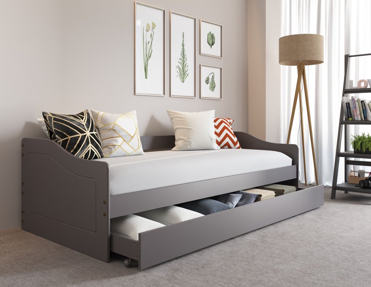 Interlink SAS Uitschuifbed Leonie | 90 x 200 cm | 100% Melaminecoating | Kleur: Donkergrijs - Interlink - Kajuitbedden - Grijs - Melamine - Kajuitbedden - Kajuitbed
