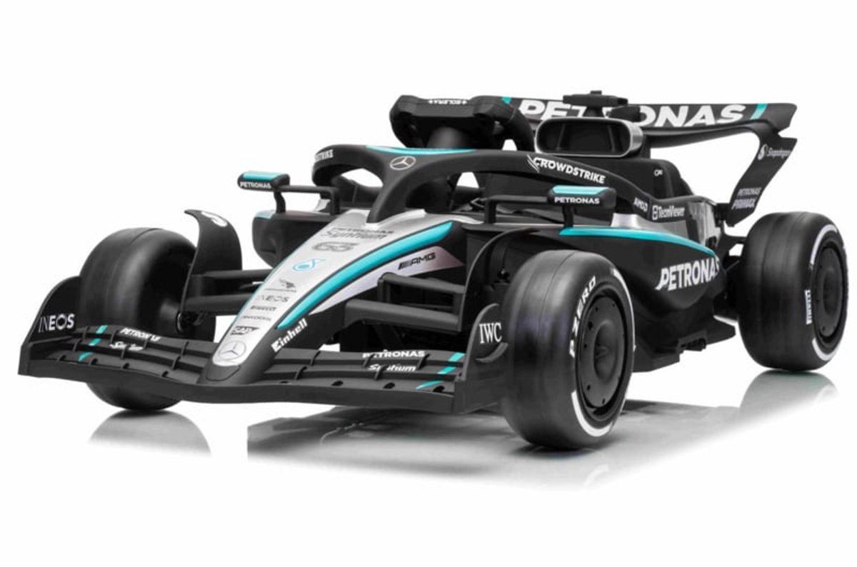 Mercedes AMG Petronas F1 elektrische kinderauto zwart - full options - licentie auto - F1 -12V RaceCar - F1 Mercedes Petronas 12V - Race auto - Mercedes Formule 1 kinderauto 12V met afstandsbediening, Bluetooth, lederlook stoel en EVA banden
