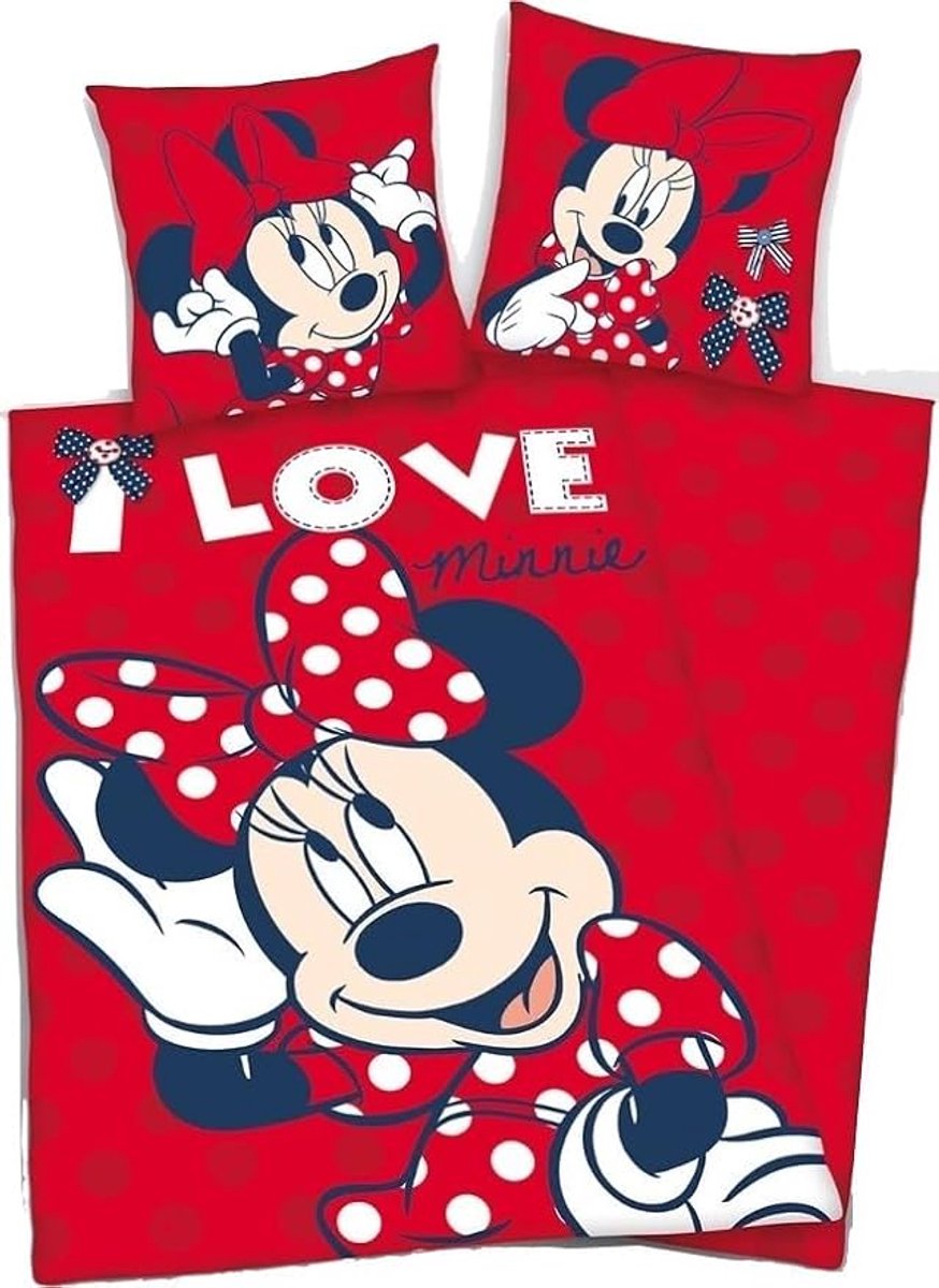 Disney - Minnie Mouse - Dekbedovertrek - Eenpersoons - Rode Stippels Dots - 140 x 200 cm.