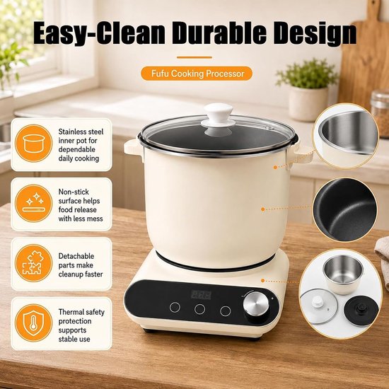 Automatische Swallow Maker - Fufu Machine Yam - Eenvoudig Koken - Krachtige 900W Motor - 7L Capaciteit - Wit — afbeelding 5