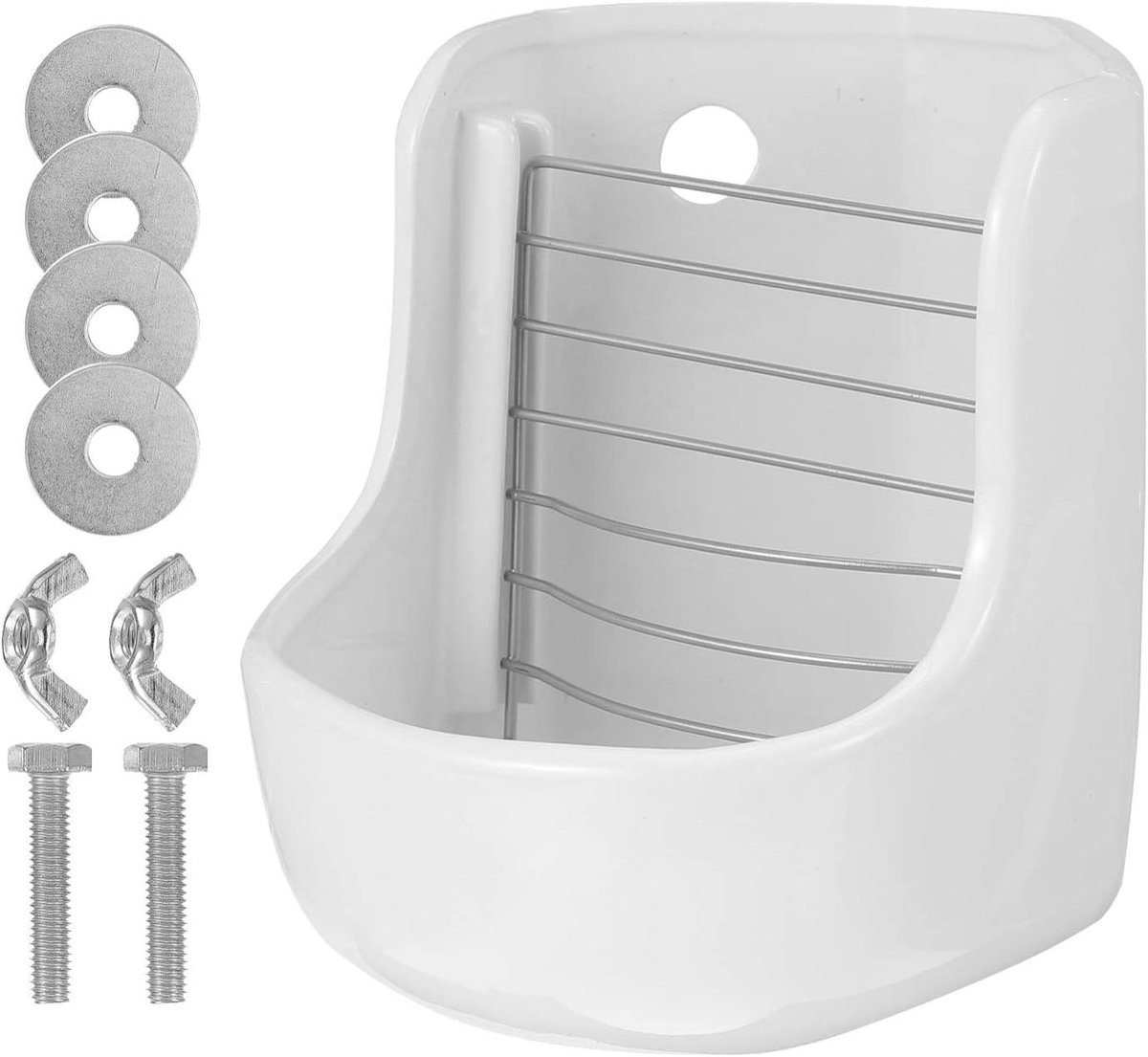 Keramische Voerbak - Hooi Dispenser - Knaagdier Voeren - Gemakkelijk te Monteren - 13x18x16 cm - Wit