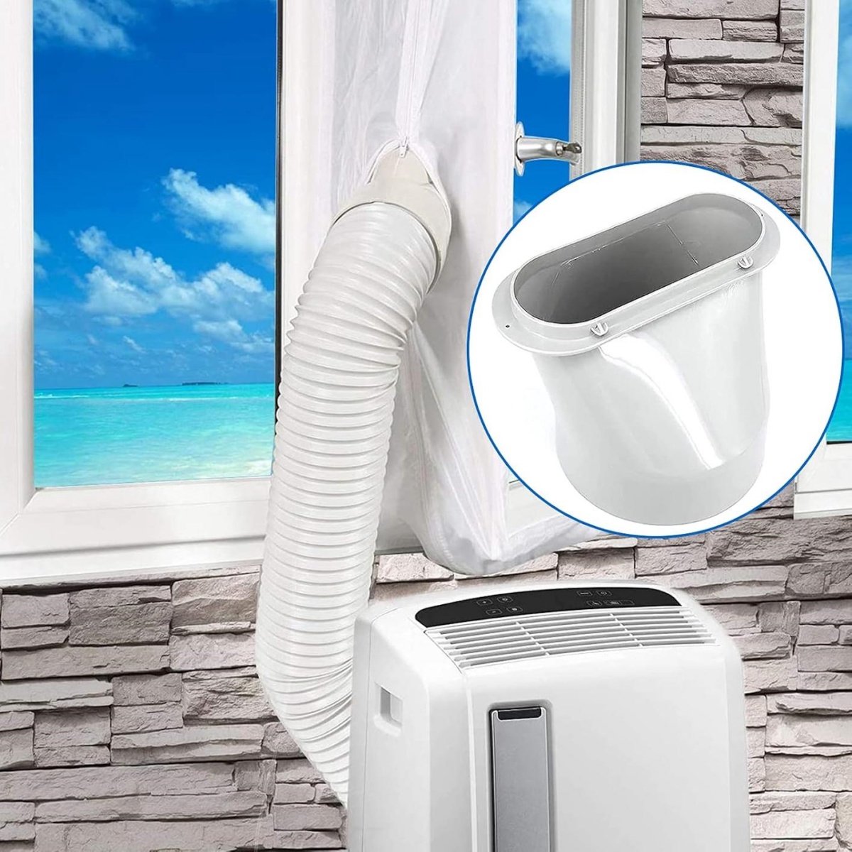 GELLDG Airco Fensteradapter - Klimaanlage Abluftschlauch-Kit - Diameter 15cm - Geschikt voor Mobiele Airco Units - Plastic Montagebeugel met Afsluitbare Klep - Complete Installatieset voor Raammontage