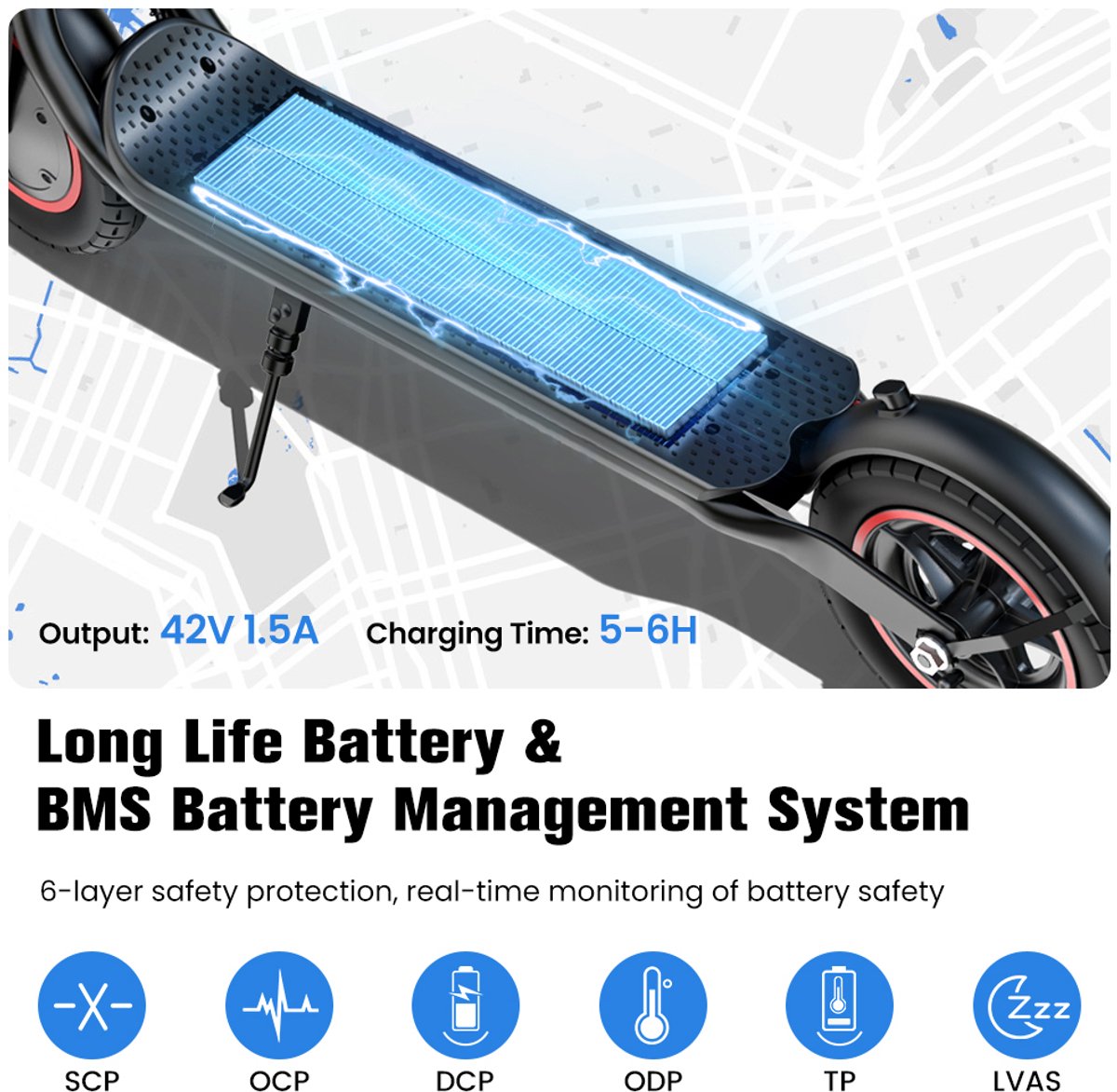 iScooter W6 Elektrische scooter - 10inch slijtvaste luchtbanden - 30km actieradius - 42V 10,5Ah accu - Maximumsnelheid 25 km/u - Elektronische voorrem + schijfrem achter - zwart – foto 7