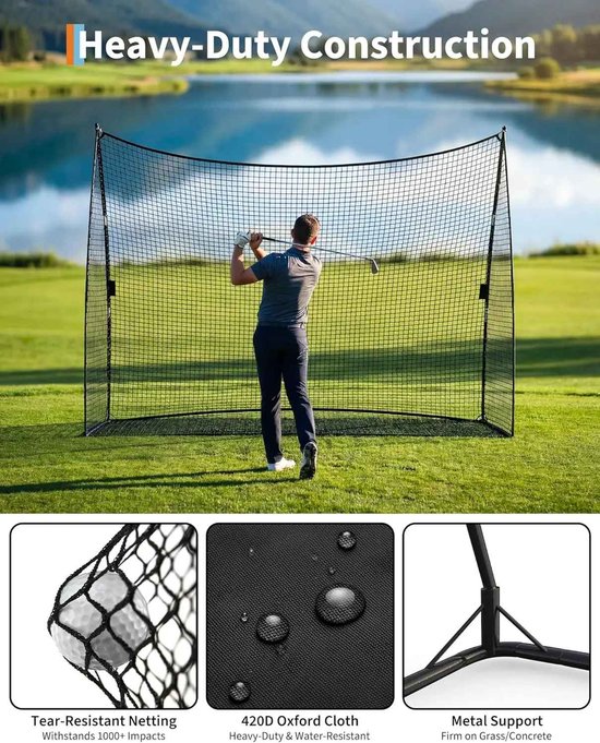 CORE Golf Oefennet - Groot Formaat - Draagbaar Golf Trainingsnet - Stabiel Oefennet voor Binnen en Buiten - Inclusief Opbergtas en 4 Haringen - Golf Trainingshulp voor Thuisgebruik - 305x93x217cm - Zwart/Rood van core — afbeelding 2