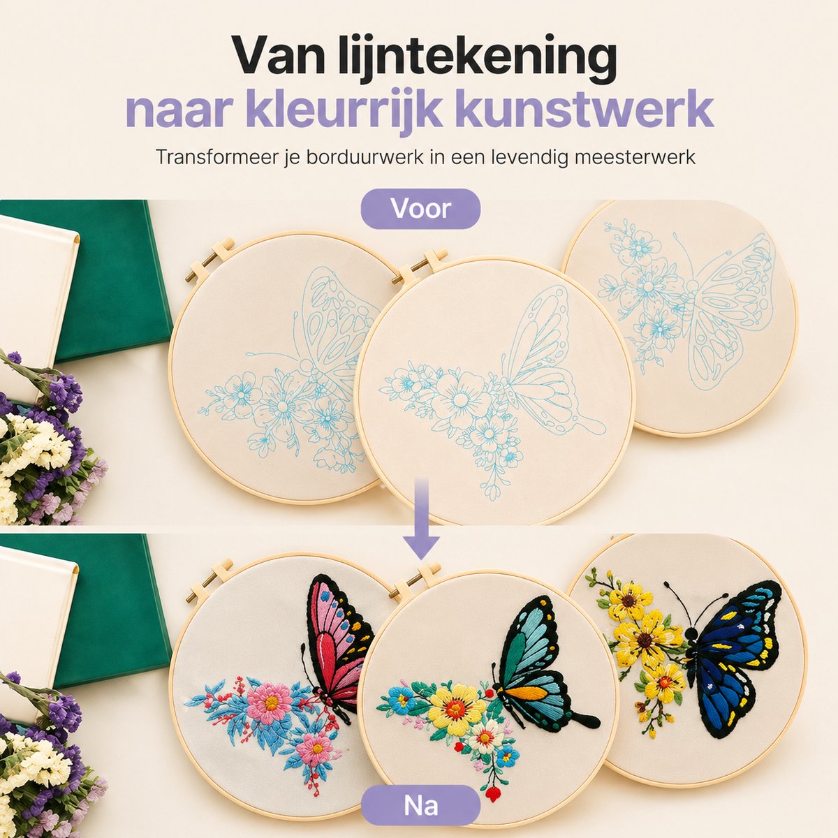 BOTC Borduurpakket Bloemen - Borduurset van 4 - Borduurpakketten voor Volwassenen - Hobby en Creatief - Borduren — afbeelding 5