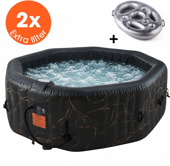 Lenx Opblaasbare Jacuzzi 4-6 Personen - Achthoek - Spa Bubbelbad met 130 AirJets - Whirlpool voor Buiten & Binnen - Inclusief Opblaasbare Bekerhouder