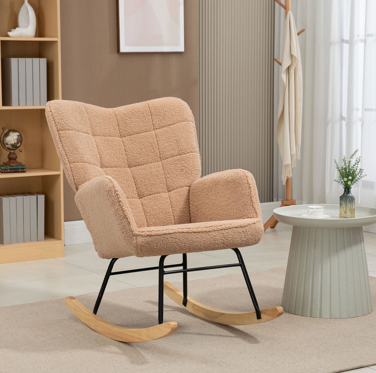 STILVORA Schommelstoel 71 x 98 x 101 cm - Zachte Fauteuil Met Armleuningen En Hoge Rugleuning - Voor Woonkamer En Slaapkamer - Polyester Bruin