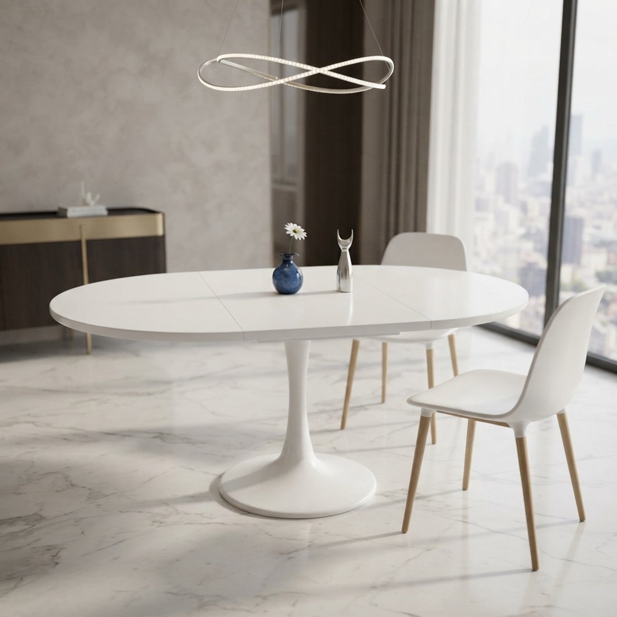 Ronde Uitschuifbare Eettafel 100-140 cm - Wit - Novihome