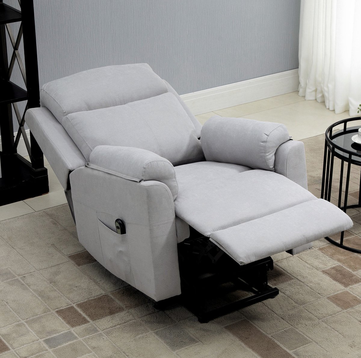 STILVORA Relaxfauteuil 83 x 89 x 102 cm - Elektrische Sta-Op Hulp Met Ligfunctie En Voetensteun - Voor Woonkamer - Stof Lichtgrijs Light Gray