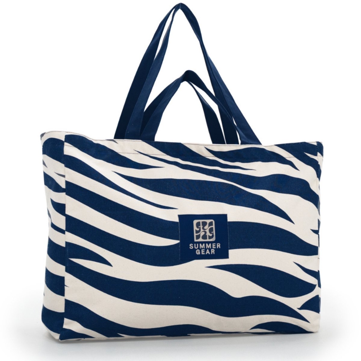 Grote Strandtas XL met Rits - Stevig Canvas - Onda Blauwe Zebraprint