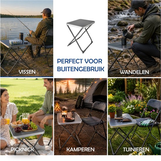 Camping Tafel Inklapbaar - Campingstoel met Tafel - Bijzettafel Opvouwbaar - Kleine Campingtafel voor Caravan, Balkon, Tuin, Strand en Naast Bed - Draagvermogen Kruk 110 kg - Tafel 30 kg van Merkloos — afbeelding 5