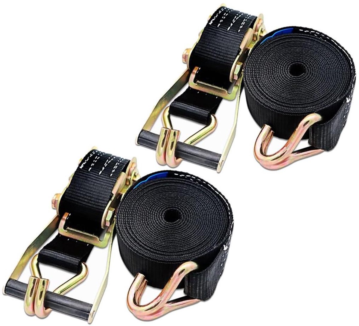 Spanbanden met haken - Ratelbanden lading - Lading vastzetten - Dubbele J-haken - 15 meter - Zwart