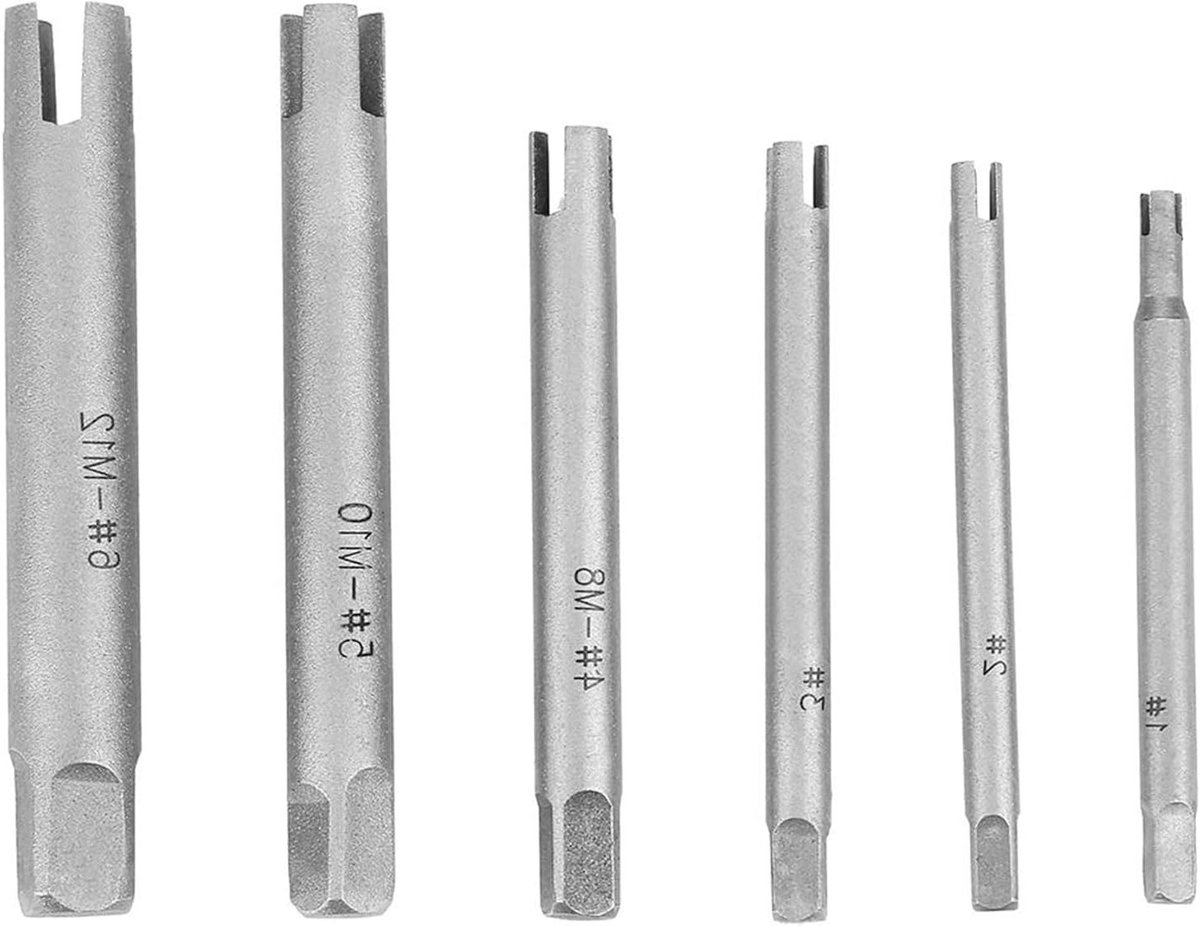 Set van 6 Tap Extractors voor het Verwijderen van Gebroken Schroeven en Taps, Ideaal voor Doe-Het-Zelf Klussen en Reparaties