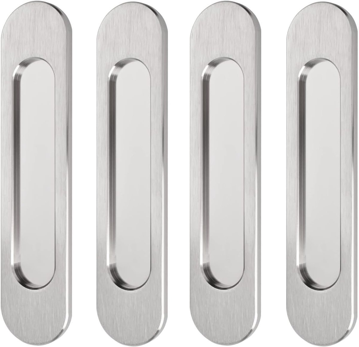 Set van 4 Zelfklevende Ovalen Deurgrepen van Aluminium Legering voor Keuken en Balkon - Verstevigde Handgrepen voor Schuifdeuren, 100mm, Geborsteld Staal