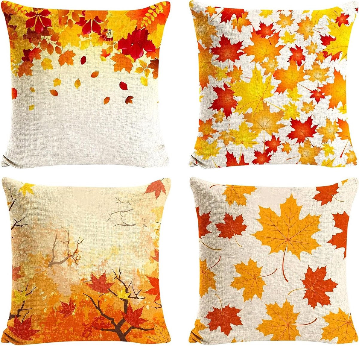 Rustieke Kussenhoezen voor de Bank, Vierkant 45 x 45 cm, Linnen met Rits, Gele Esdoornblad Decoratieve Kussens voor Landelijke Woonkamer, Comfort en Stijl