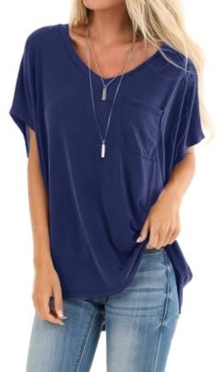 Dailygoods- Zomer T-shirt Donkerblauw Dames Zwart