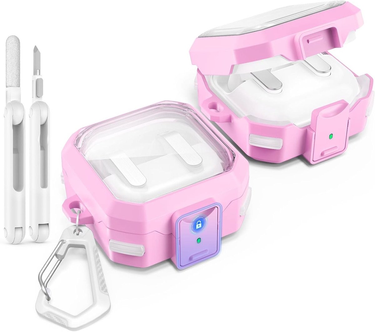 Duurzame en Schokbestendige Clear Case voor Samsung Galaxy Buds 4 Pro en Galaxy Buds 4, Inclusief Schoonmaakpen en Haak, Transparant Roze, Ideaal voor Bescherming en Stijl