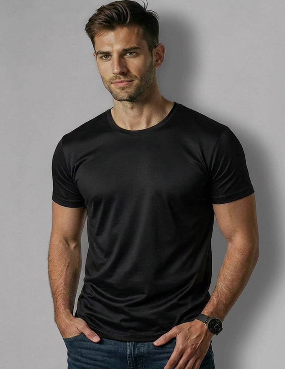 Zijden Heren T-Shirt Rondhals - inSilk Silkbasics - 100% Zijde - Zwart - Maat XL
