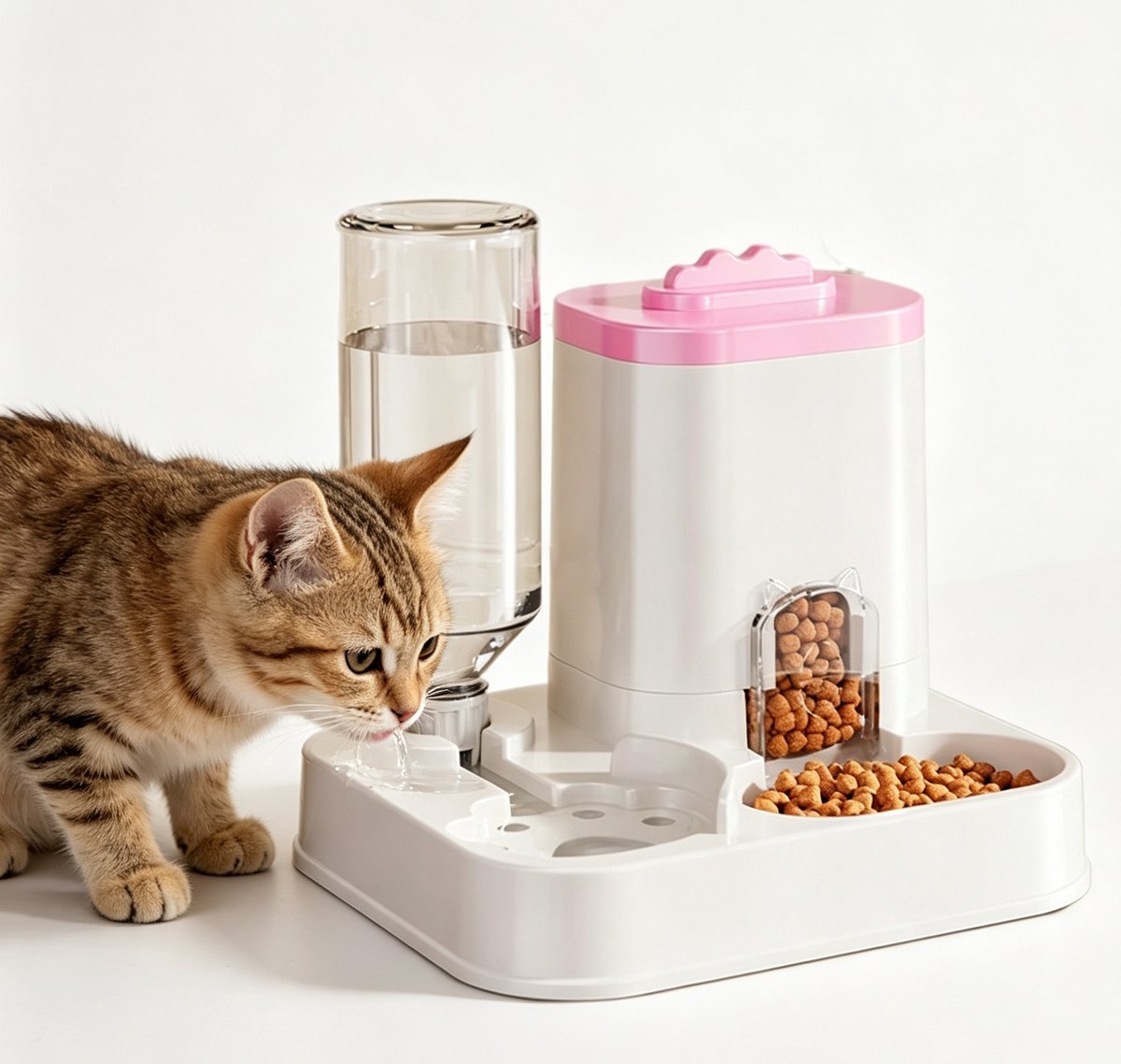 Automatische Voerbak en Waterdispenser voor Katten en Honden - Grote Capaciteit - Voerautomaat met Drinkbak - Zwaartekracht Voersysteem - Roze