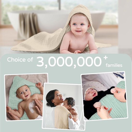Baby Handdoek met Badcape - 2 stuks - Badcape Badstof - Baby Badcape van Crêpe Katoen - Wikkelhanddoek Badcape - Zacht absorberend - Geschikt voor pasgeborenen, baby's en peuters - 90 x 90 cm — afbeelding 4