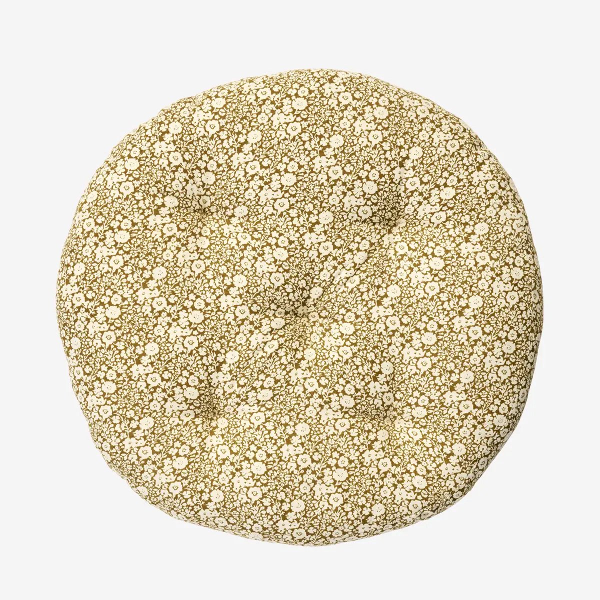 Madam Stoltz - Rond Zitkussen - Karamel-Witte Bloemetjes Print - 100% katoen
