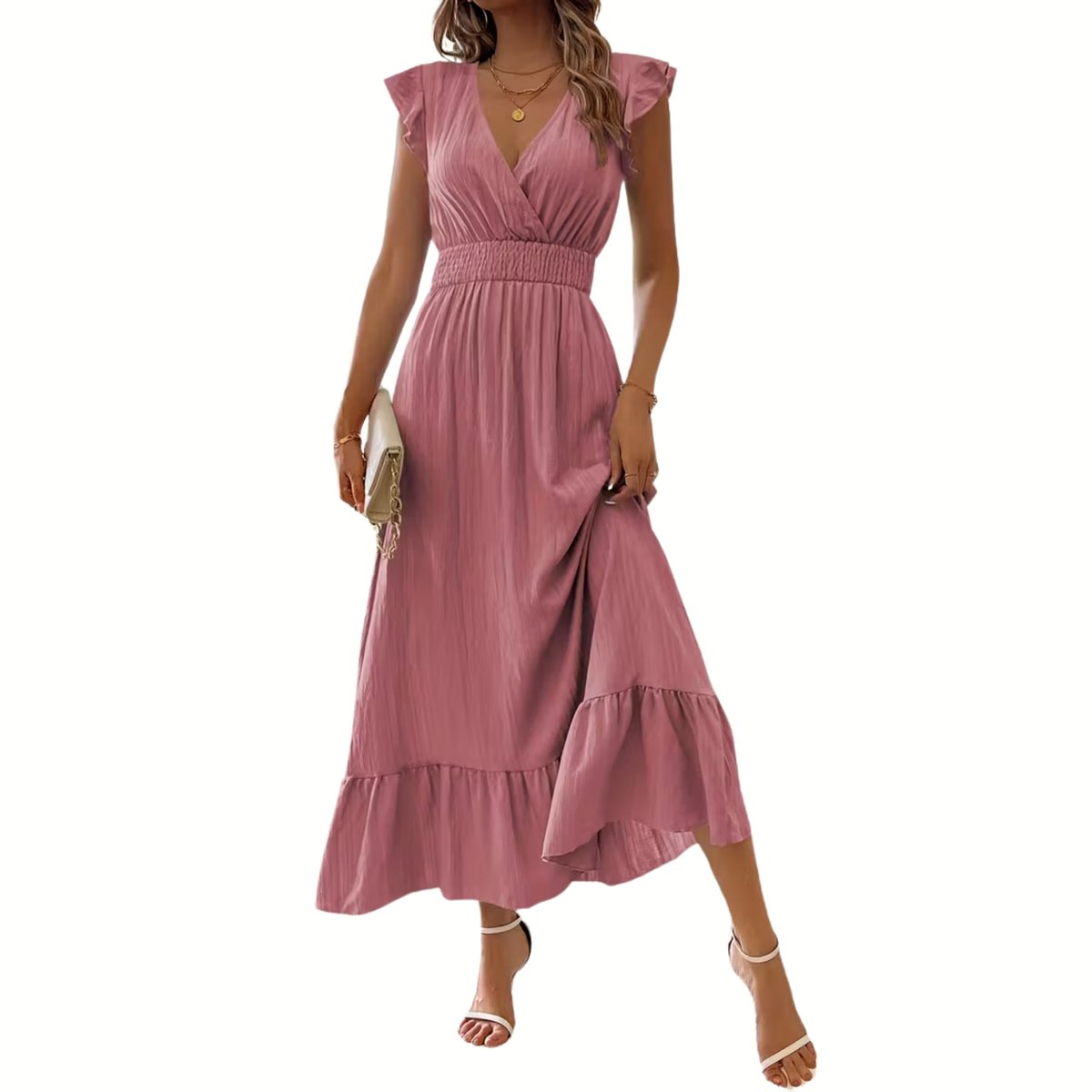 Currero Zomerjurk Dames Zomerjurken Volwassenen Vrouwen Midi Jurk Ibiza Stijl Sundress Dress XXL Zachtroze