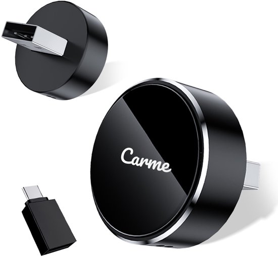 CarMe Ultra Mini 2-in-1 CarPlay Dongle - Draadloos CarPlay & Android Auto - USB-A & USB-C - Android Auto Dongle - Rond
