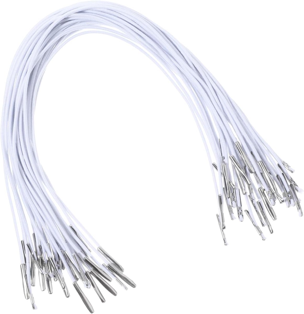 Set van 30 Elastische Koorden met Metalen Einden, 29 cm Wit, Geschikt voor Maskers, Knutselen en Boekenbinden