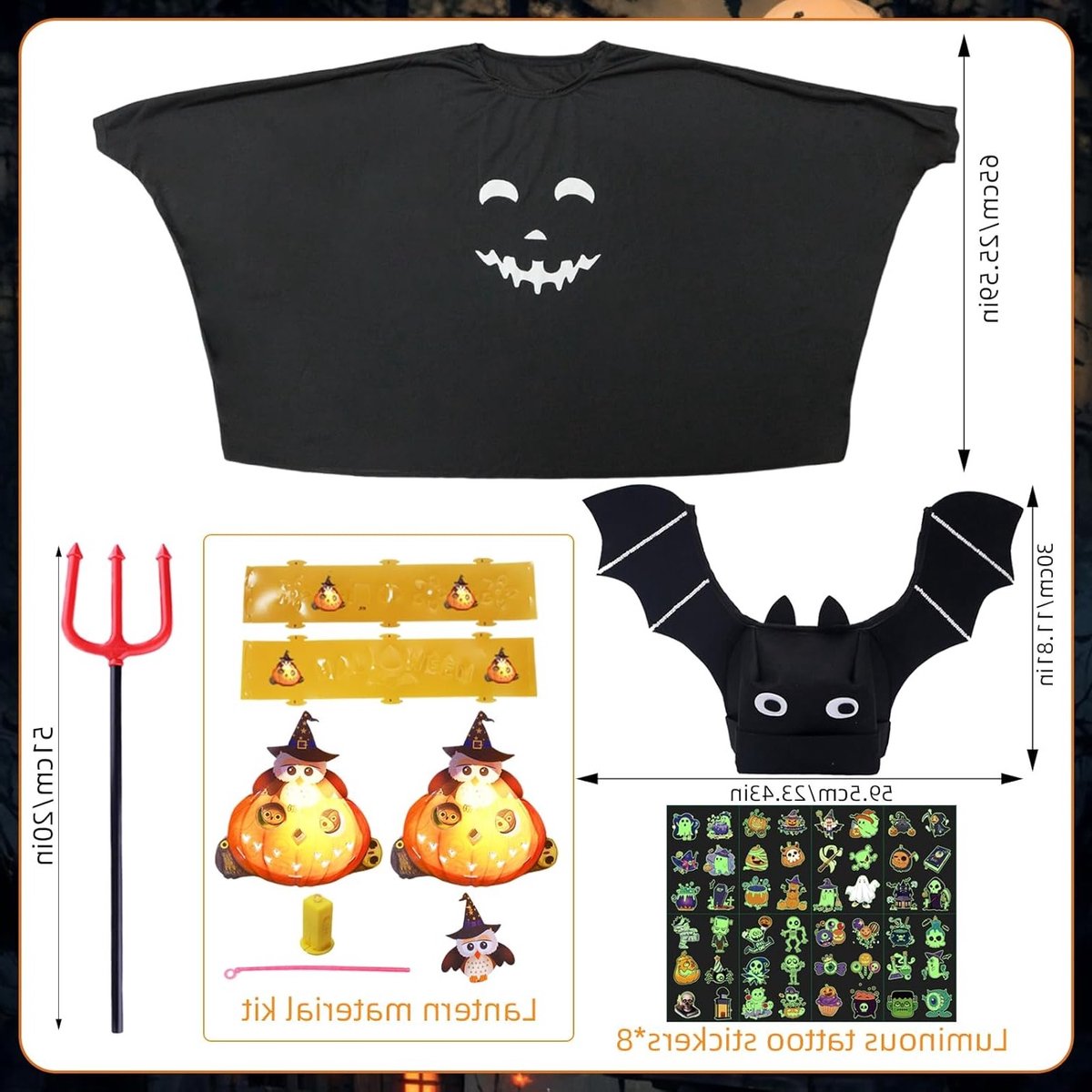 Set van 5 Kinderen Geest Kostuums voor Halloween, Inclusief Geestcape, Pompoenlantaarns en Stickers voor Feestjes en Carnavals